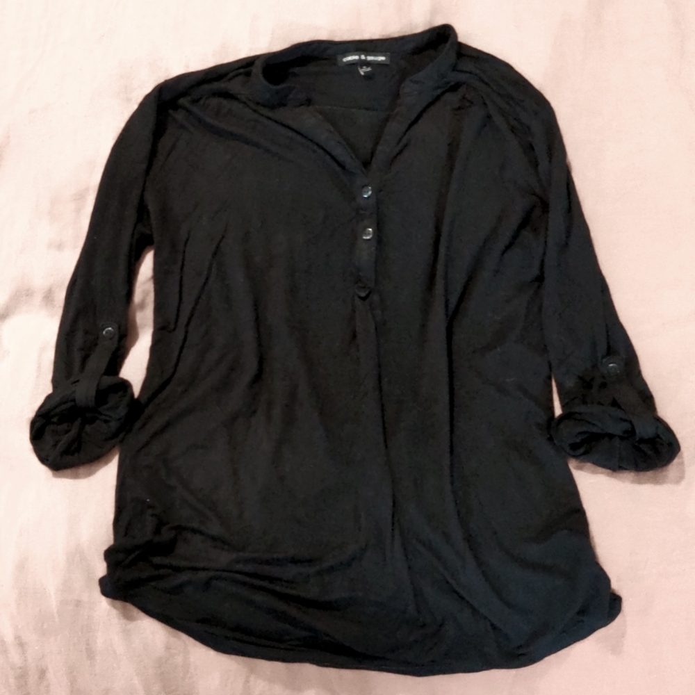 Black Tunic Quarter Button Top